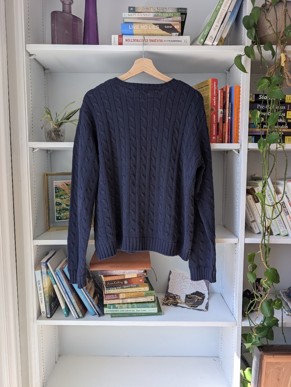 Vintage Ralph Lauren Sport Cable-Knit Sweater Blue Embroidered Size XL Preppy - Picture 9 of 9